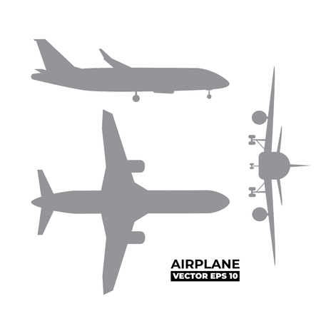 Set of airplanes front, side and from above views.  Vector illustration for your graphic design.のイラスト素材