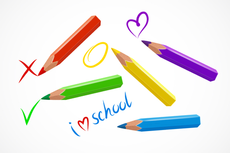 Set of various colorful pencils with different drawn elements. Vector illustration for your graphic design.のイラスト素材