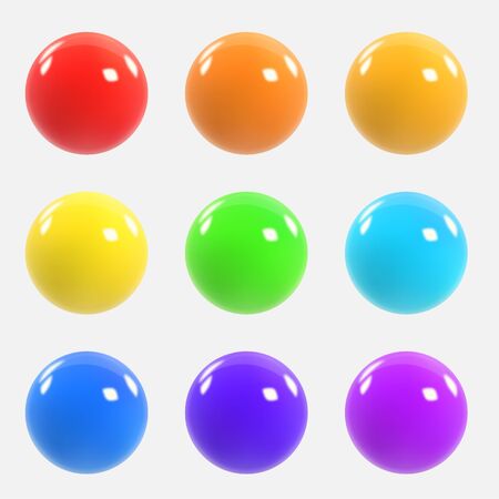 Set of colorful realistic spheres. Colorful neon three-dimensional balls. Vector illustration for your graphic design.のイラスト素材