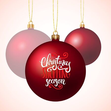 Red christmas ball with hand lettering. Christmas shopping season card. Vector illustration for your graphic design.のイラスト素材