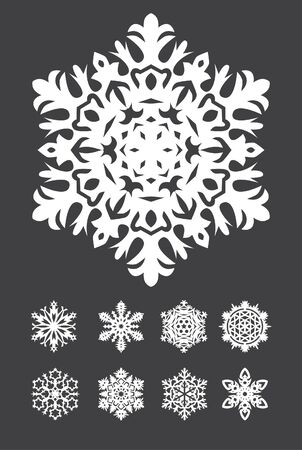 Set of various beautiful black snowflakes isolated on white background. Vector illustration for your graphic design.のイラスト素材