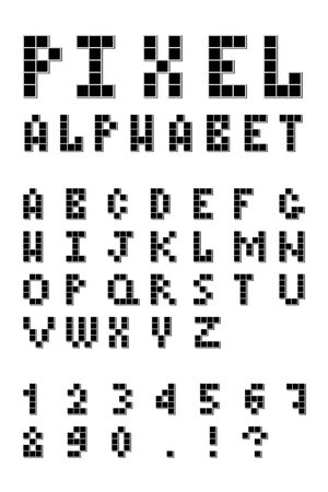 Pixel uppercase alphabet and figures. Retro pixel font. Vector illustration for your graphic design.のイラスト素材
