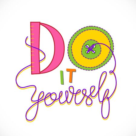 Do It Yourself hand lettered concept logo for course or master class. Colorful DIY header. Vector illustration for your graphic design.のイラスト素材