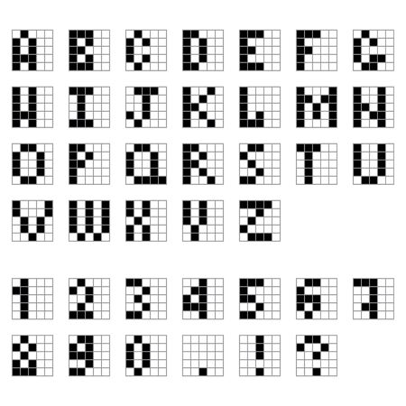 Pixel uppercase alphabet and figures. Retro pixel font. Vector illustration for your graphic design.のイラスト素材