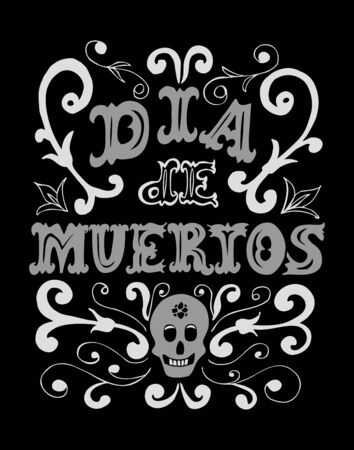 Dia de los Muertos hand drawn poster. Day of the dead vintage vertical poster.Vector illustration for your graphic design.のイラスト素材