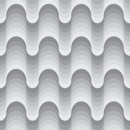 Seamless monochrome 70s pattern design. Wavy repetitive grey pattern with retro waves. Vector illustration for your graphic design.のイラスト素材