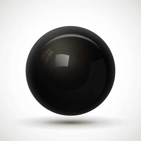 Black glassy ball isolated on white background. Realistic dimensional black sphere with reflections and shadow. Vector illustration for your graphic design.のイラスト素材
