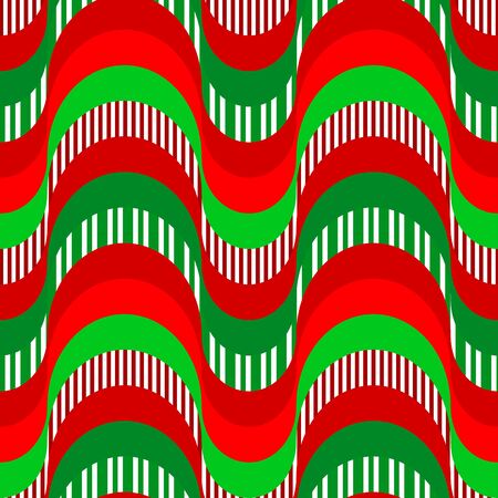 Seamless creative colorful 70s pattern design. Wavy repetitive red and green pattern with retro waves. Vector illustration for your graphic design.のイラスト素材