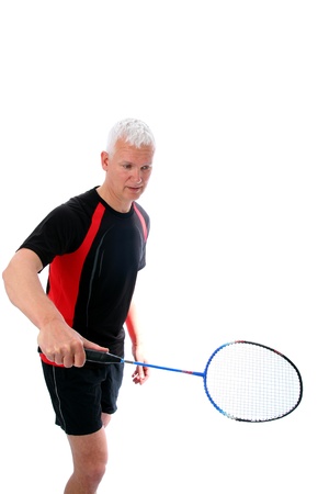 Senior with a badminton racketの写真素材