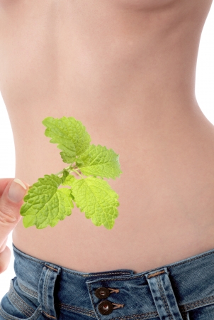Womens stomach with lemon balmの写真素材