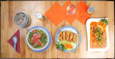 A Table with different asian mealsの写真素材