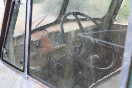 A Old rusted vintage classic car with Speedometer fraudの写真素材