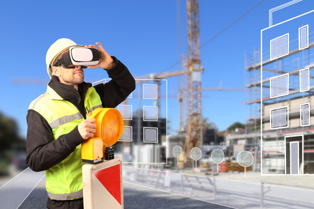 A Worker on Construction site with VR glasses smart cityの写真素材