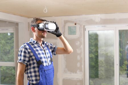 A Construction worker or client with VR glassesの写真素材