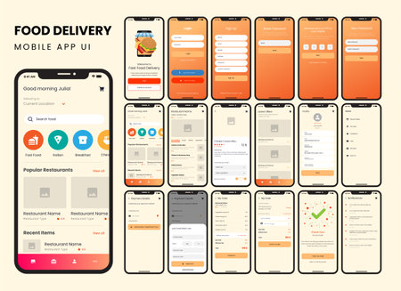 App UI design vector. App template vector design. UI UX design vector. Web application elements. Fashion shop, health, retail, education, business, marketing, food and restaurants.のイラスト素材
