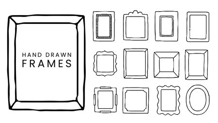 Set of hand drawn doodle frames. Vector illustration. Isolated on white background.のイラスト素材