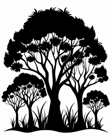 Silhouette of a tree on a white background. Vector illustrationのイラスト素材