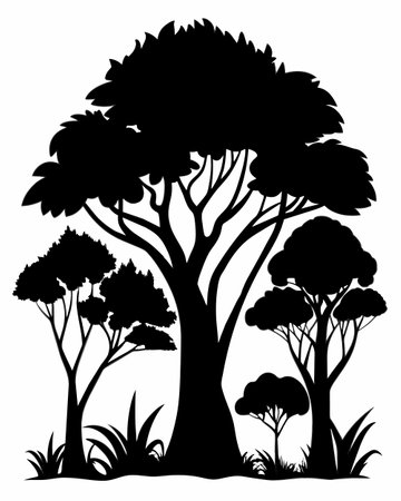 Silhouette of a tree on a white background. Vector illustrationのイラスト素材