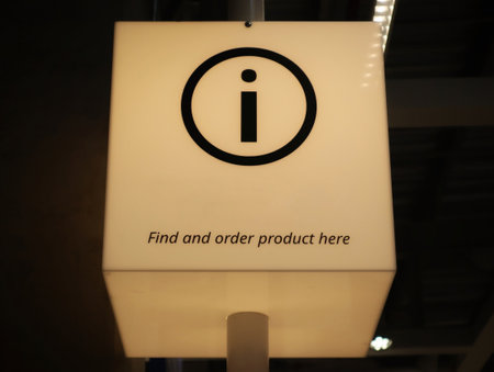 Information sign box hanging at the store. Find and order product here.の写真素材