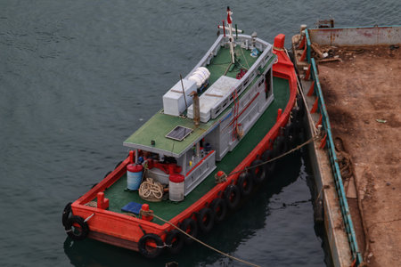 Docking Tugboat or marine vessel that maneuvers vessels by pushing or towing them.