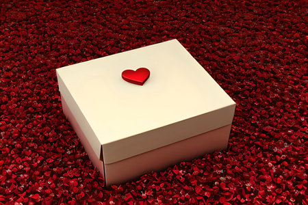 A white box and a love shape on top in a red flower.