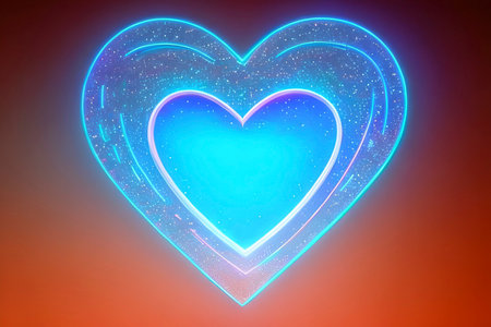 The heart shapes on abstract light neon glitter background in love concept for valentines day with sweet and romantic. Neon heart glowing background space for text. Design and digital material.の写真素材