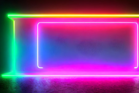 Bright colorful standing neon light backdrop and background.の写真素材