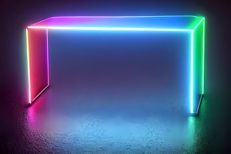 Bright colorful standing neon light backdrop and background.の写真素材