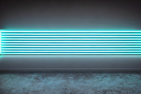 Bright blue rectangle neon at the wall backdrop and background.の写真素材