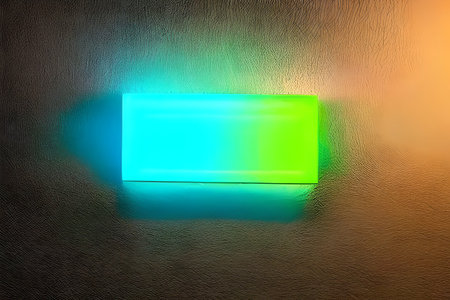 Bright blue and green rectangle neon at the wall backdrop and background.の写真素材