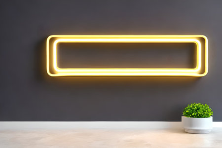 Bright yellow rectangle neon at the wall backdrop and background.の写真素材