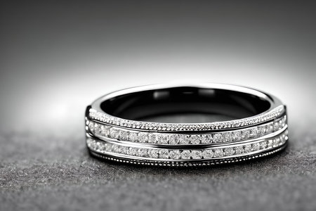 stunning close up shot of a single wedding rings, delicately intertwined to symbolize the everlasting bond of love and commitment. Jewelry gold diamond ring for anniversary, valentine, or engagementの写真素材