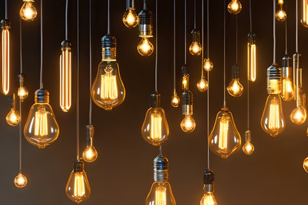 Some light bulb composition that showcases simplicity and calmness. The neutral tones of the low light create a calming ambiance, perfect for home decor, wellness, or creative advertisingの写真素材