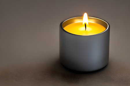 A captivating close up of a silver candle capture the essence of relaxation, peace, elegance and grace for wedding, invitations, spiritual or religious project, including home decor, or any occasionの写真素材