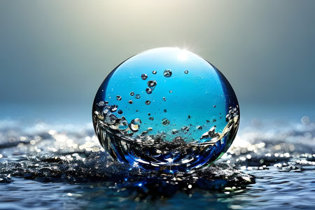 Water droplet or water drop at the surface of the water. Water splash to the surface