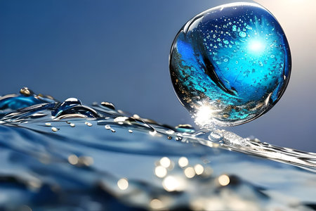 Water droplet or water drop at the surface of the water. Water splash to the surface