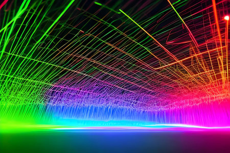 Abstract 3d render colorful neon glowing laser futuristic dimensional background.の素材
