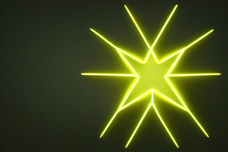 Yellow star shape neon line dark background with some empty space.の素材