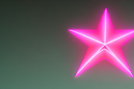 Pink star shape neon line dark background with some empty space.の素材