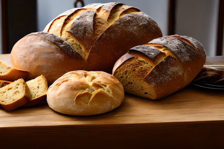 Some Sourdough bread at the served at the table.
