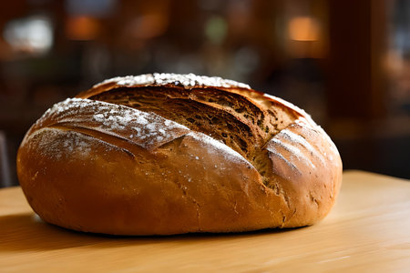 Single Sourdough big bread at the table.の写真素材