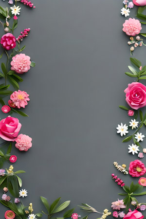 Colorful simple floral decoration, tiny flower illustration, background template, creative arrangement of nature and flowers. Good for banner, wedding card invitation draft, design element, and other.の写真素材
