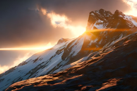 Landscape of a sunset with cloudy sky and the mountain background.の素材