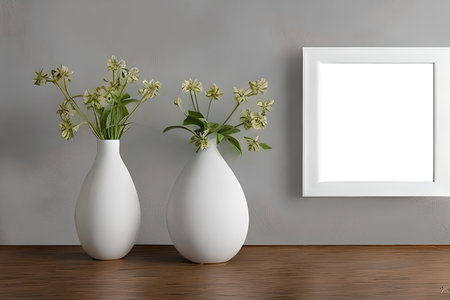 A mockup simple photo frame at the wall and a table.