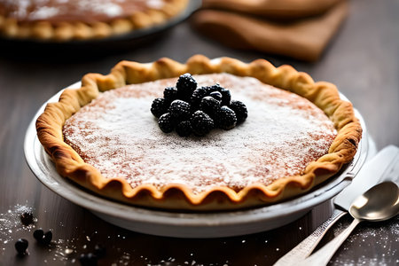 Blueberry pie in a table aesthetic studio shoot for commercial marketing and promotion.の写真素材