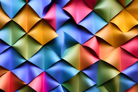 Rainbow colored paper cut arrange for beautiful background backdrop. Paper art rainbow paper fold and cut background with 3d effect, vibrant colors, vector illustration and design material element.の写真素材