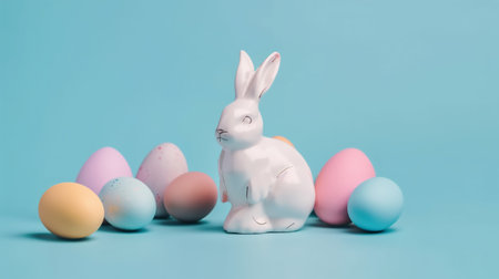 Happy Easter Day background and backdrop, cute bunny rabbit, ornament, and colorful egg, copy space greeting and backdrop, banner, rustic vintage design material. Celebrate Easter.の写真素材
