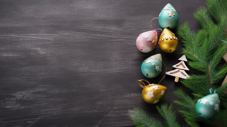 Happy Easter Day background and backdrop, cute bunny rabbit, ornament, and colorful egg, copy space greeting and backdrop, banner, rustic vintage design material. Celebrate Easter.の写真素材