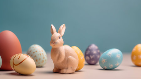 Happy Easter Day background and backdrop, cute bunny rabbit, ornament, and colorful egg, copy space...