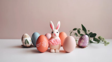 Happy Easter Day background and backdrop, cute bunny rabbit, ornament, and colorful egg, copy space...